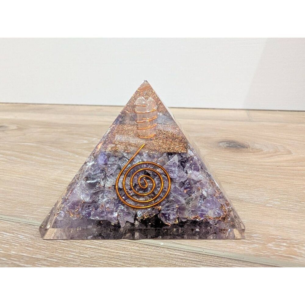 Amethyst Orgone Pyramid Copper Coil Purple Crystal Third Eye Chakra Energy Gener